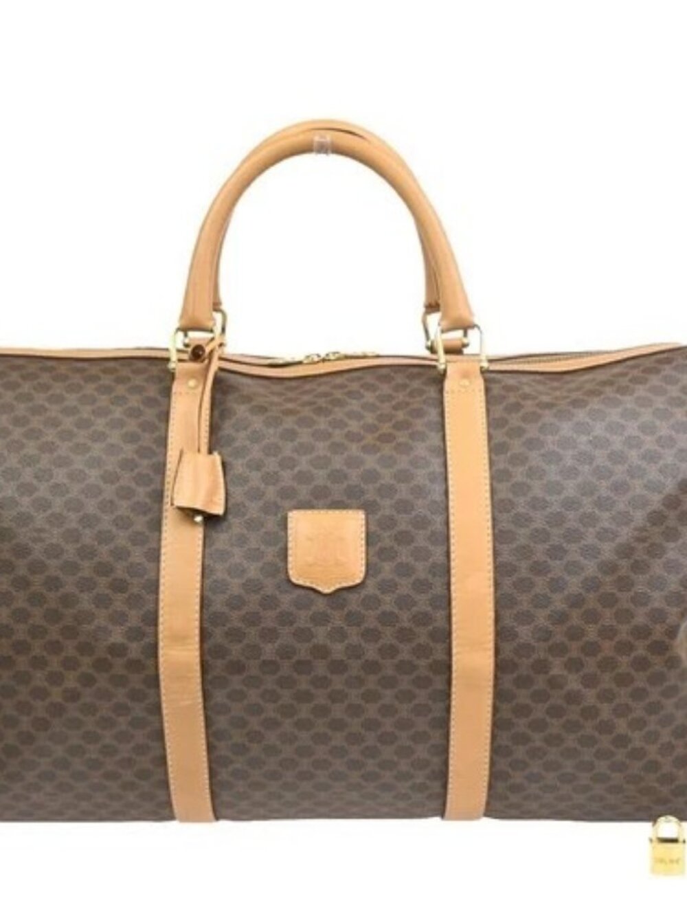 CELINE Logo Macadam Pattern Boston Hand Bag PVC Leather Brown GHW Italy 80KD776